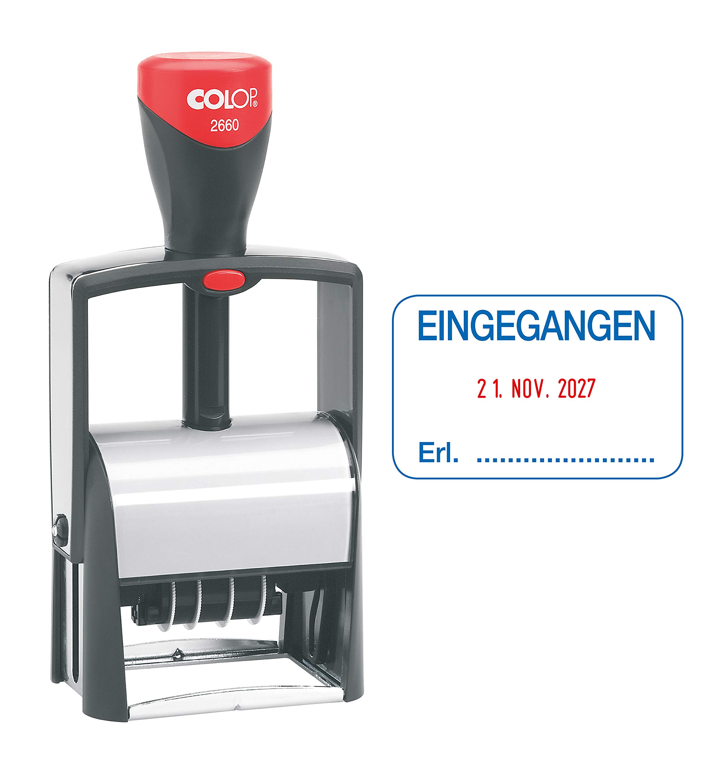 COLOP 135867 2660 Date Stamp with German Text Eingang German Print Blue/Red in Box