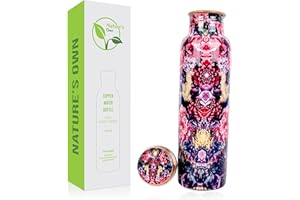 Nature's Own Pure Copper Water Bottle 1000ml – 34 Oz Extra Large – An Ayurvedic Pure Copper Water Bottles For Drinking More Water - Leak Proof Heavy Duty Copper Vessel (Floral 2)