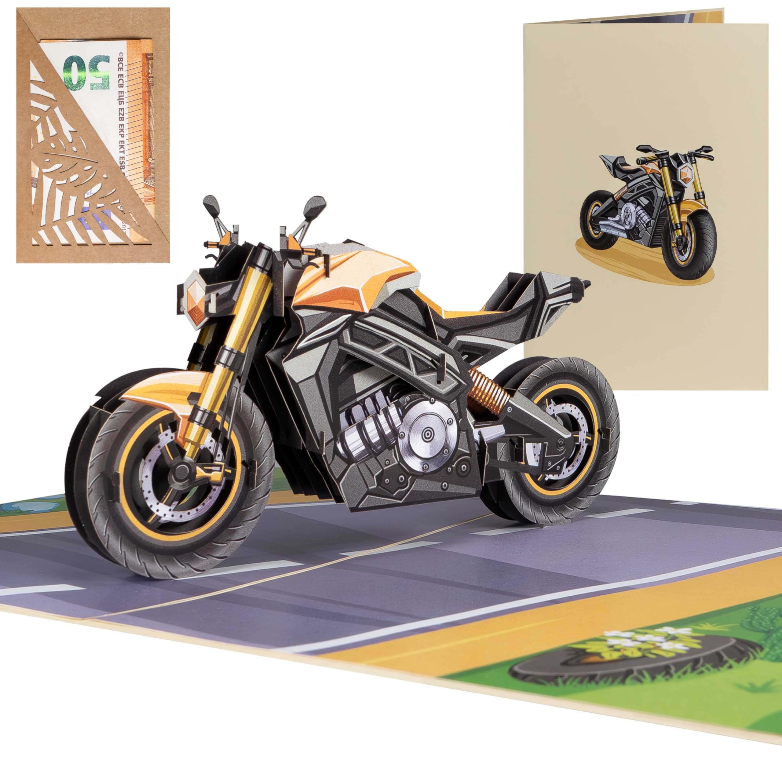 Sweetpopup® 3D Pop-Up Motorcycle Card – Includes Cash or Gift Card Holder – Perfect for Birthdays, Congratulations, Bikers & Motorcycle Riders – Also Ideal for Motorbike Tours – 006