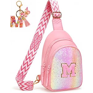 Birthday Gifts for 4-13 Year Old Girl Initial Sling Bag for Girls Pink M | Crossbody Bag Purse Fanny Packs Personalized Gifts
