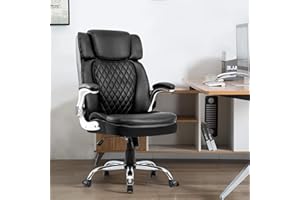 HOMYEDAMIC High Back Office Chair with Adjustable Arms, PU Leather Computer Executive Chairs Big Tall Swivel Ergonomic Adjustable Tilt Angle Thick Seat (7012-Black)