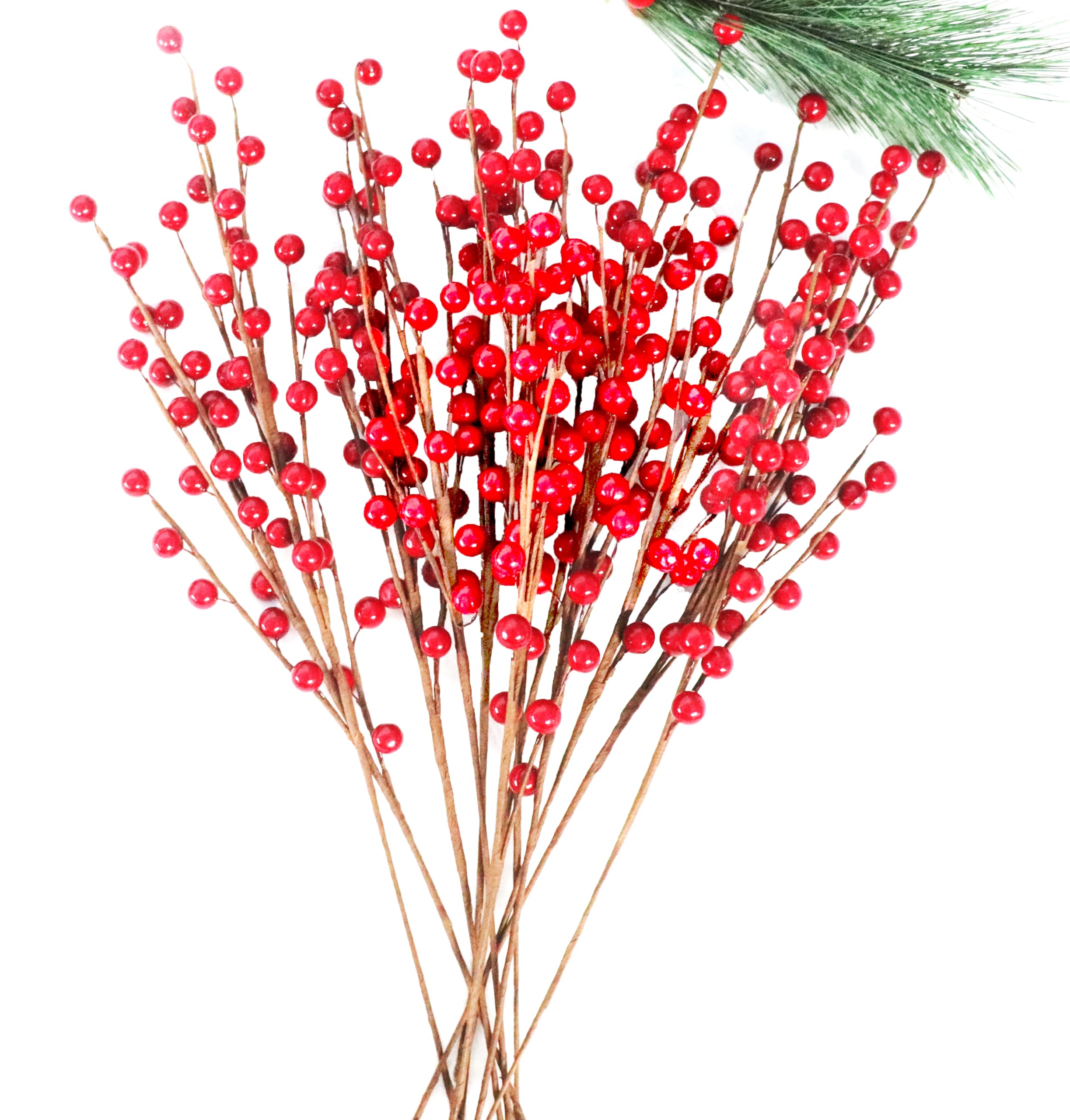 Photo 1 of 12 Pcs Red Berry Stems, 17 Inch Artificial Berries Christmas Stems Picks Branches Filler for Winter Holiday Decor