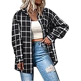 IN'VOLAND Womens Plus Size Flannel Plaid Shirt Roll Up Long Sleeve Mid-Long Button Down Shirts Casual Boyfriend Tops 28 Plus