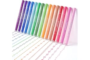 AOROKI 15 Colors Curve Highlighter Pens Set，15 Different Shapes Dual Tip Markers Cool Pens for Journal Planner Scrapbook Art Office School Supplies