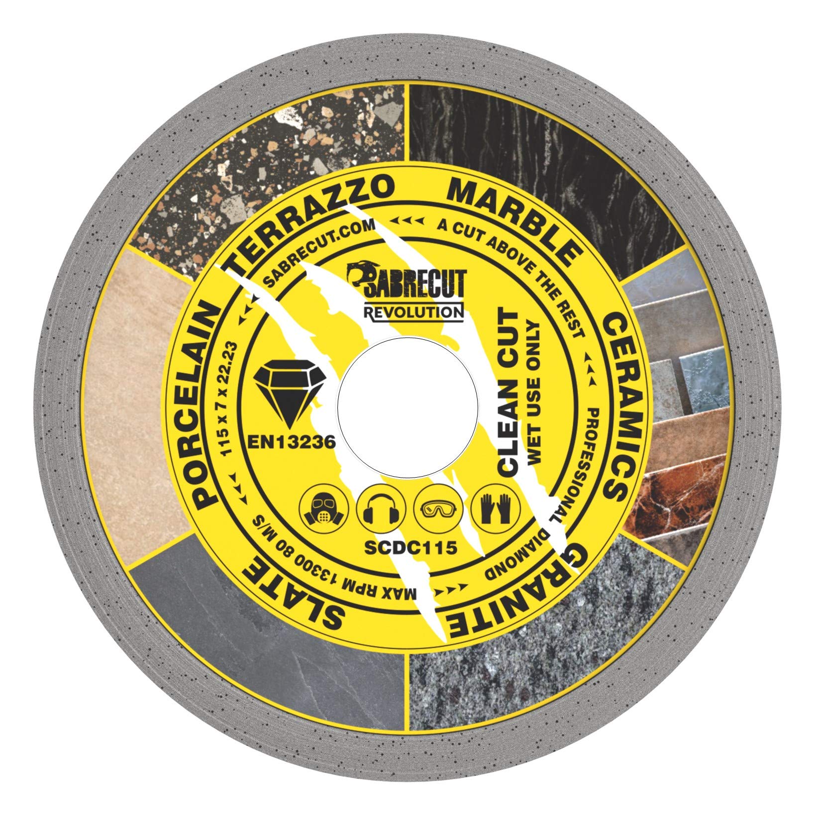 1 x SabreCut SCDC115 115mm (4.5 inch) x 7mm x 22.23mm Bore Continuous Rim Diamond Angle Grinder Circular Saw Blade