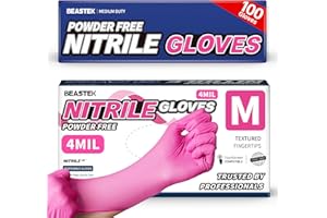 Beastek Nitrile Disposable Exam Gloves, 4Mil 100Ct Powder-Free Latex-Free Food-Safe for Cooking Medical Esthetician, Hot Pink