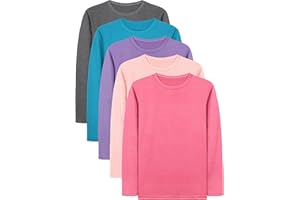 Cooraby 5 Pack Girls Long Sleeve Tees Girls' Soft T-Shirts Kids Basic Crewneck T-Shirts Top for Teen Youth Girls, 2T-14Y