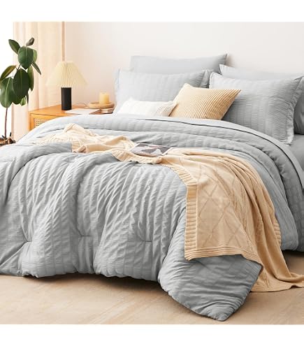 Houseri Ultra Soft Light Grey Comforter Queen Size – Solid Silver Gray Bedding Set For Everyone