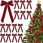 FENBORY 16 Pcs Burgundy Christmas Bows Decor Tree Vintage Velvet Ribbon Bow Wreath Ornaments for DIY Xmas Holiday Home Decoration Gift (5 x 10 Inch, Width of 1")