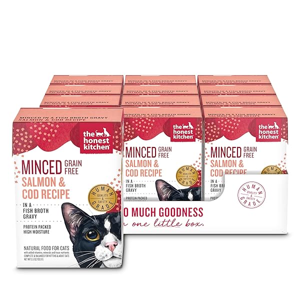 THE HONEST KITCHEN MINCED – SALMON & COD IN FISH BROTH GRAVY WET CAT FOOD, 5.5 OZ (PACK OF 12)