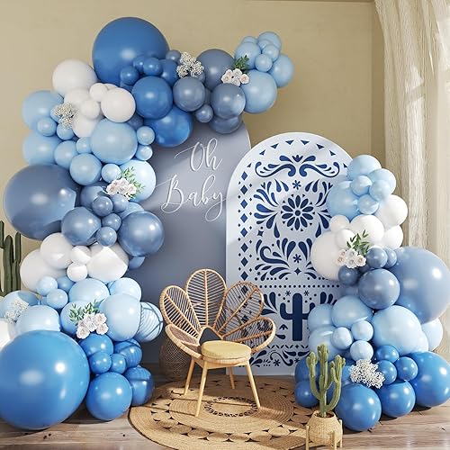 CROSSFINGERS Dusty Blue Balloon Arch Kit,145pcs Denim Light Blue and White Balloons Garland Kits for Birthday Baby Shower Gender Reveal Bridal Wedding Party Decorations