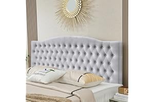Befurtori Frosted Velvet Upholstered King/Cal King Headboard, Tufted Button Headboard for King/Cal King Bed, Neutral Curved Integrated Design with Tufted Solid Wood Head Board and Luxury Padded, Gray