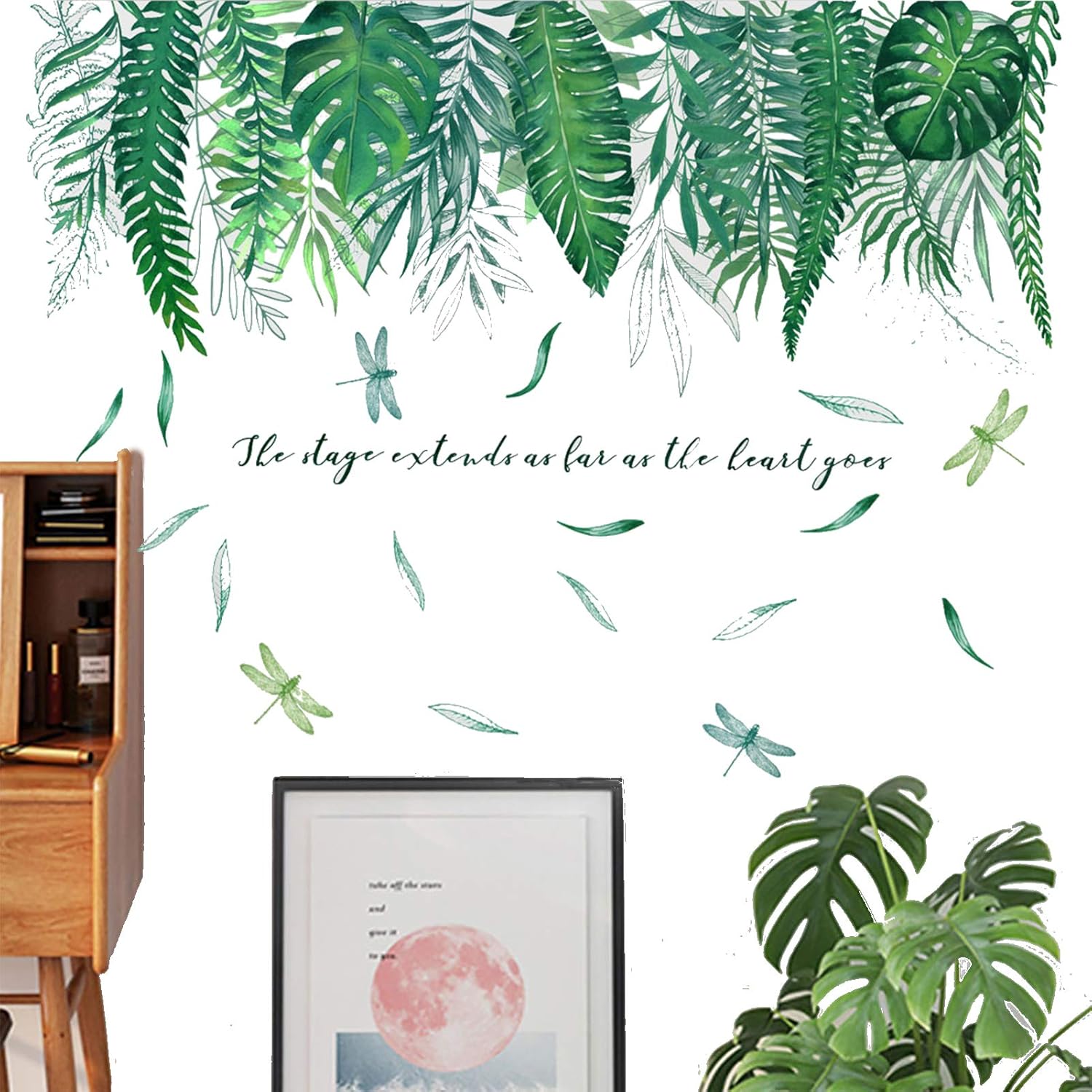 TANOKY Green Tropical Plant Wall Stickers, Nature Palm Tree Fresh Leaf Plants Wall Decals, DIY Wall Murals for Bedroom Living Room Home Decoration - Safe on Walls & Easy Peel