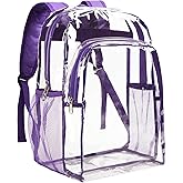 Vorspack Clear Backpack Heavy Duty - Clear Backpacks for School Transparent Bookbag for Girls Boys Large See Through Bag for Work, College, Concert - Purple