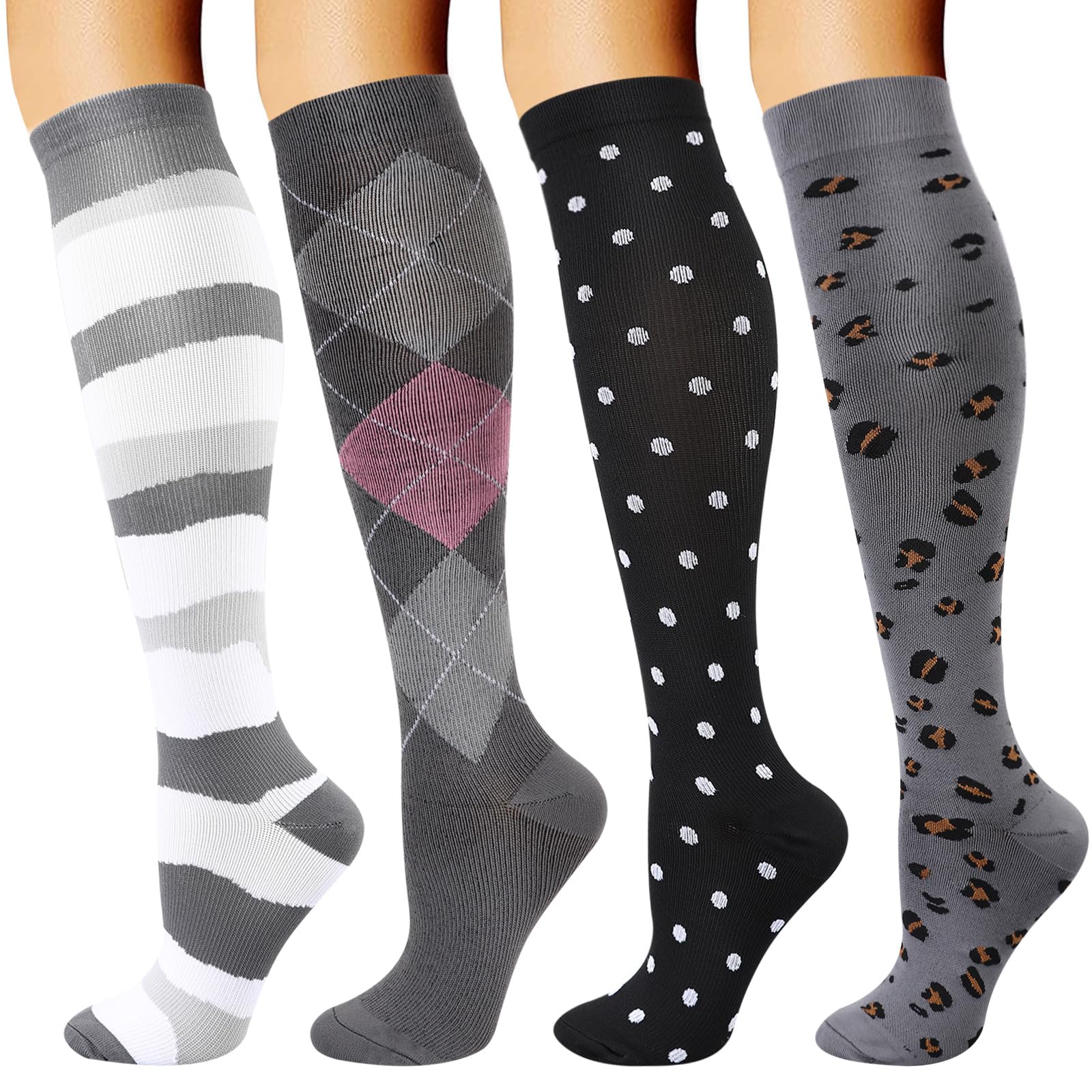 DRESHOW 4 Pairs Compression Socks For Women&Men Circulation Best Support for Athletic Running Cycling Travel