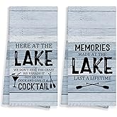 WAITPI Rustic Lake Kitchen Towels Set of 2, Memories Made at The Lake Hand Towels Gifts for Bathroom, Lake House Decorative Tea Dish Towels for Kitchen Decor 16x24in