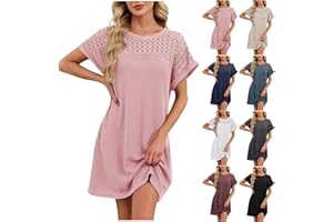wadyob Womens Summer Short Sleeve Dresses 2026 Hollow Out Lace Crochet Crewneck Beach Mini Dress Bathing Suit Cover Ups