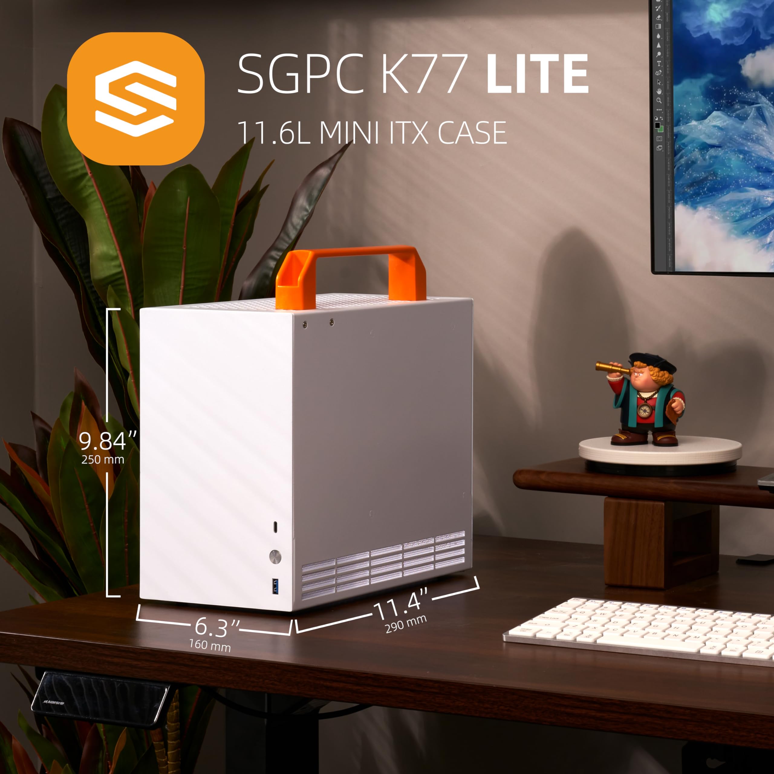 SGPC K77 Lite 11.6L/Compact Mini-ITX PC Gaming Case/135mm CPU Cooler & 280mm GPU & SFX PSU Support/Tempered Glass Side Panel/up to 6 x 92mm Cooling Fans,1 x Pre-Installed ARGB Fan(K77Lite,White)