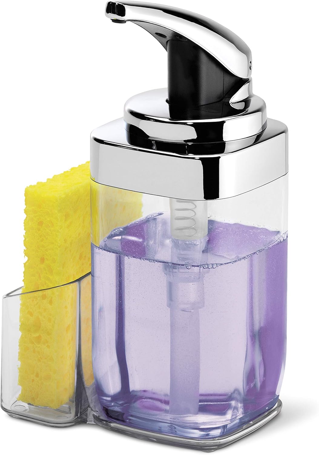 simplehuman 22 oz. Square Push Pump Soap Dispenser with Sponge Caddy, Chrome: Home & Kitchen