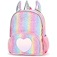 mibasies Girls Backpack for Kids, Unicorn Backpack for Girls, Glitter Rainbow Elementary School Backpack（Glitter Rainbow）