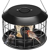 Kingsyard Mesh Caged Bird Feeders for Outdoor Hanging, Tube Squirrel Proof Bird Feeders with Tray for Small Birds Finches Bluebird, Rain Proof Covered, 4 Feeding Ports, Black