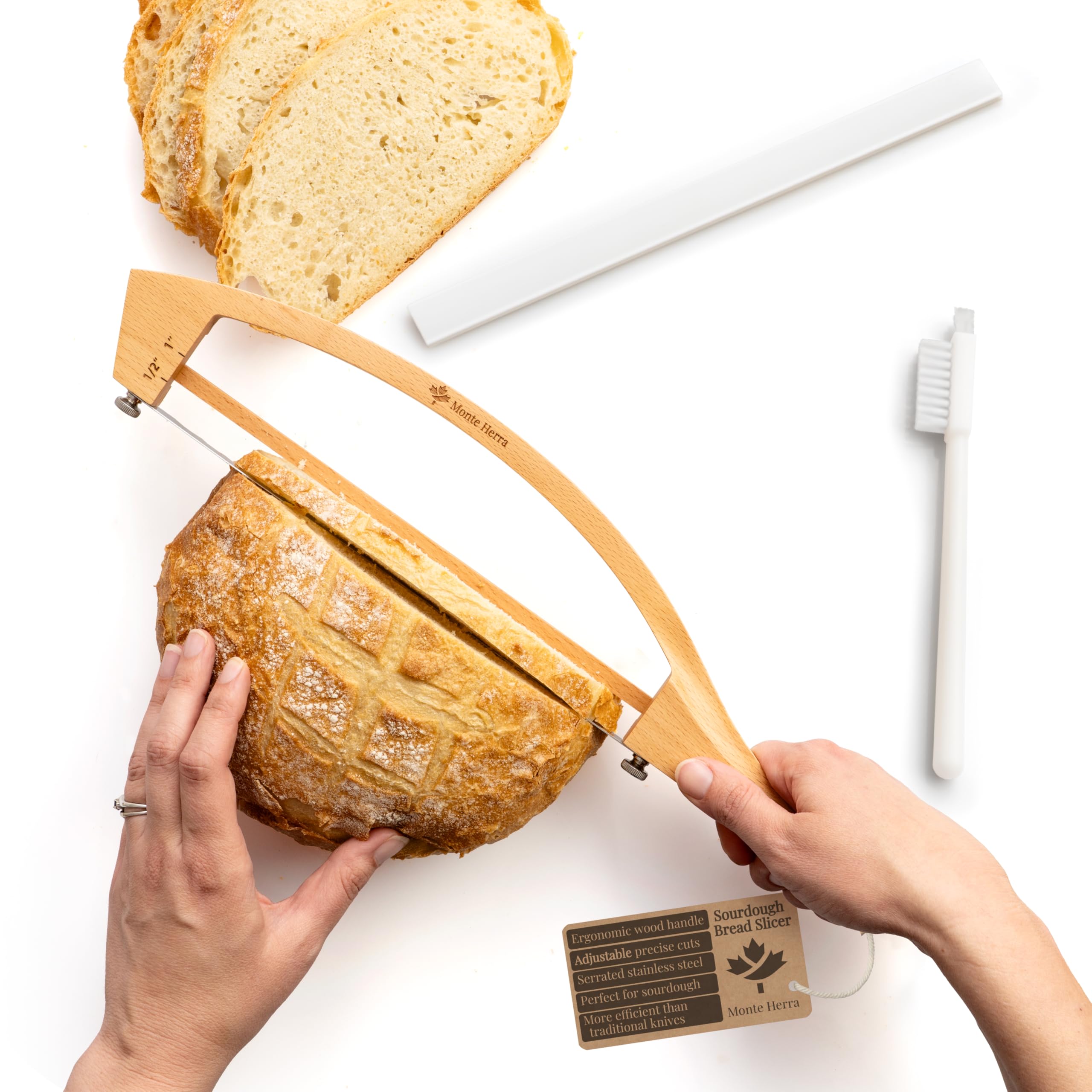 Photo 1 of Adjustable Bread Knife for Homemade Bread - Bread Cutter with 1/2-inch and 1-inch Thickness Guides - 17-inch Bread Knife - Bow Design Easy to Cutting Even Slices for Baguettes and Sandwiches and More