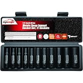 EPAuto 1/2-Inch Drive Metric Deep Impact Socket Set, 6 Points, 11 Sockets | 1/2-Inch Cr-V, 6 Points, 11 Sockets
