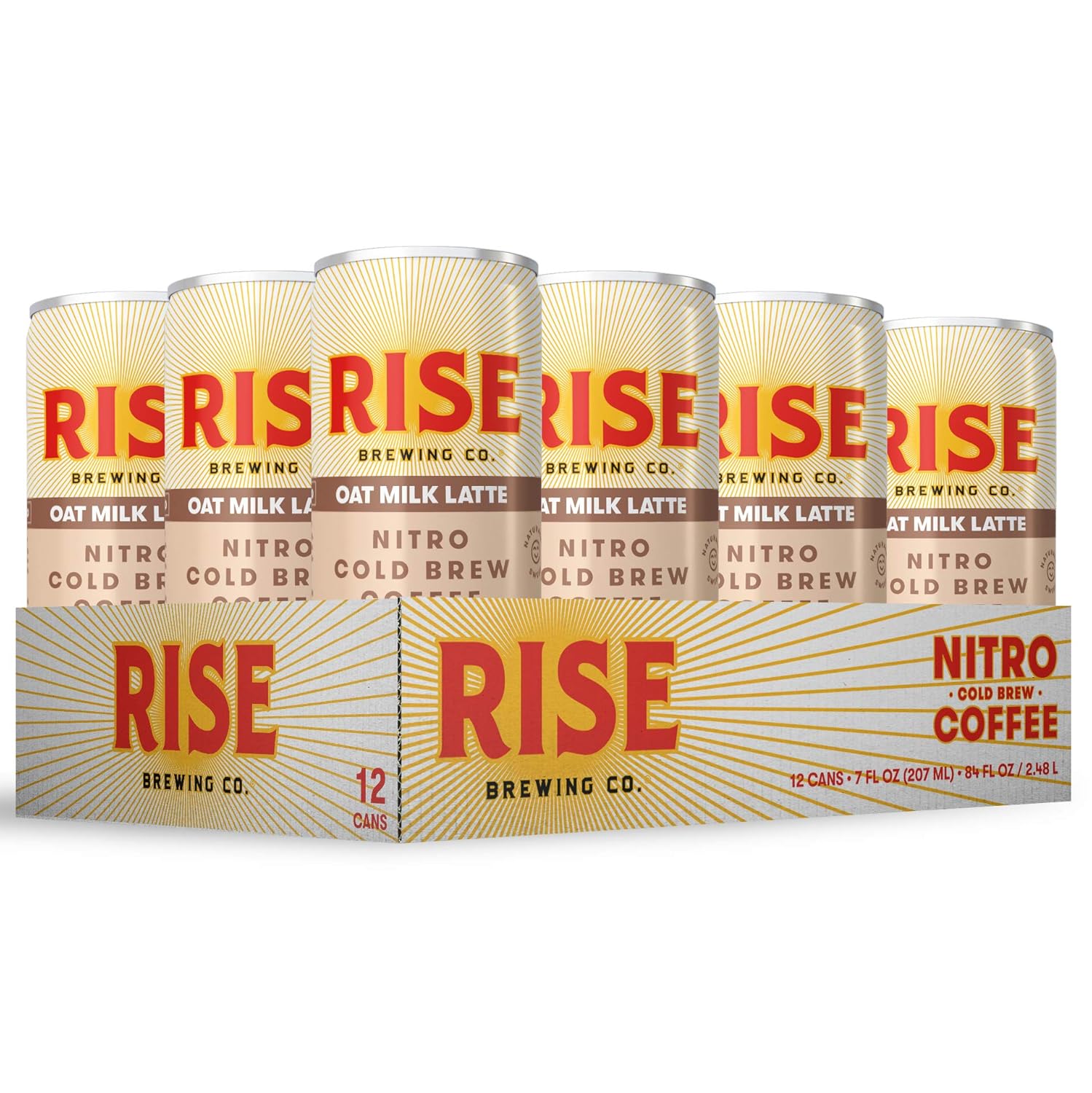 RISE Brewing Co. | Oat Milk Nitro Cold Brew Latte (12 Pack) 7 fl. oz. Cans - Organic, Non-GMO | No Sugar Added & Vegan | Draft Nitrogen Pour, Clean Energy, Low Acidity & Refreshingly Smooth: Grocery & Gourmet Food