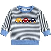 Thorn Tree Toddler Baby Boy Sweatshirt Car/Dinosaur Embroidered Sweater Strip Knit Pullover Fall Winter Outfit Clothes