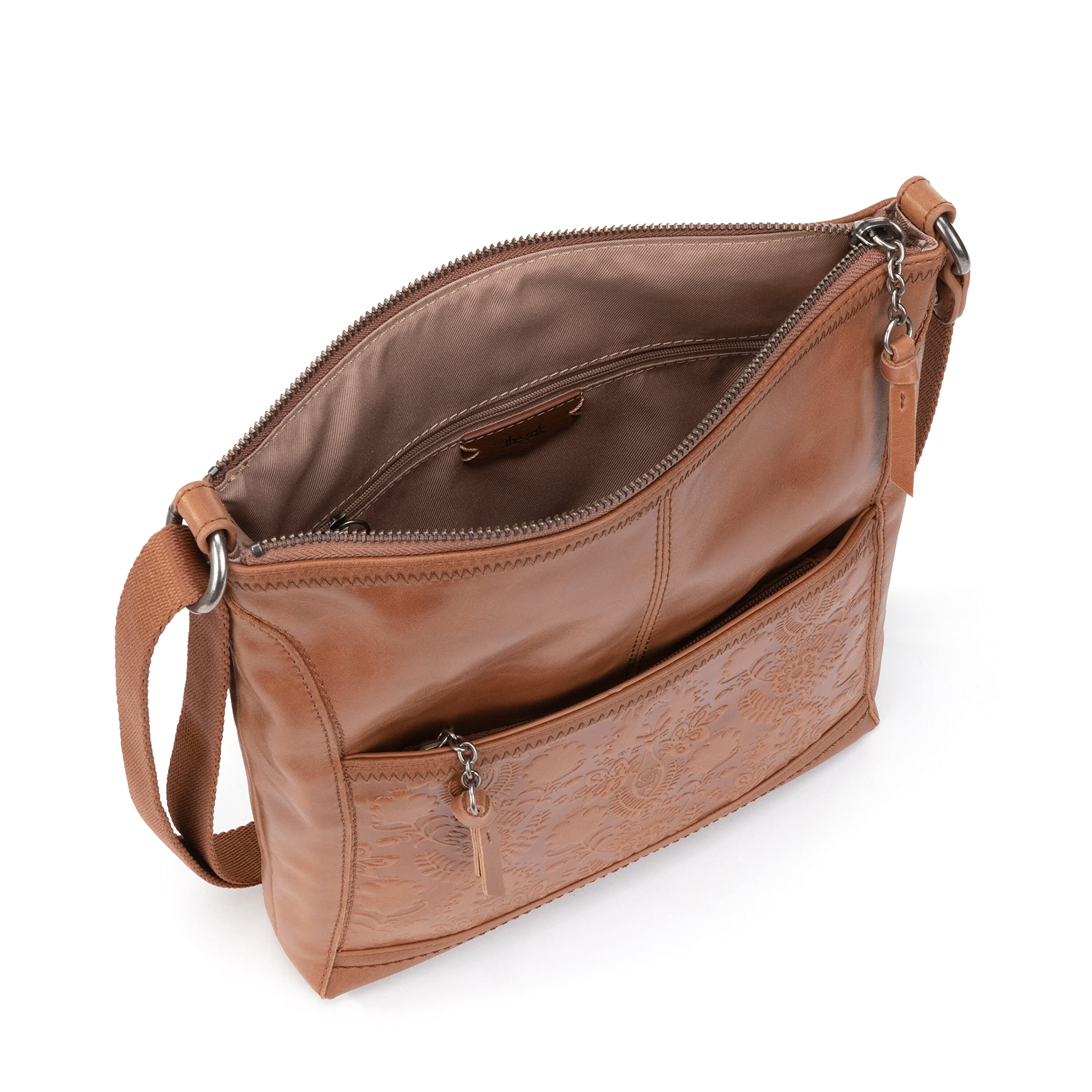 The Sak Womens Iris Crossbody in Leather Casual Purse With Adjustable Strap Zipper Pockets