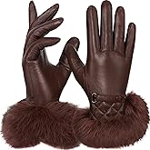GSG Women Leather Gloves Luxury Rabbit Fur Cuff Winter Touchscreen Warm Driving Gloves