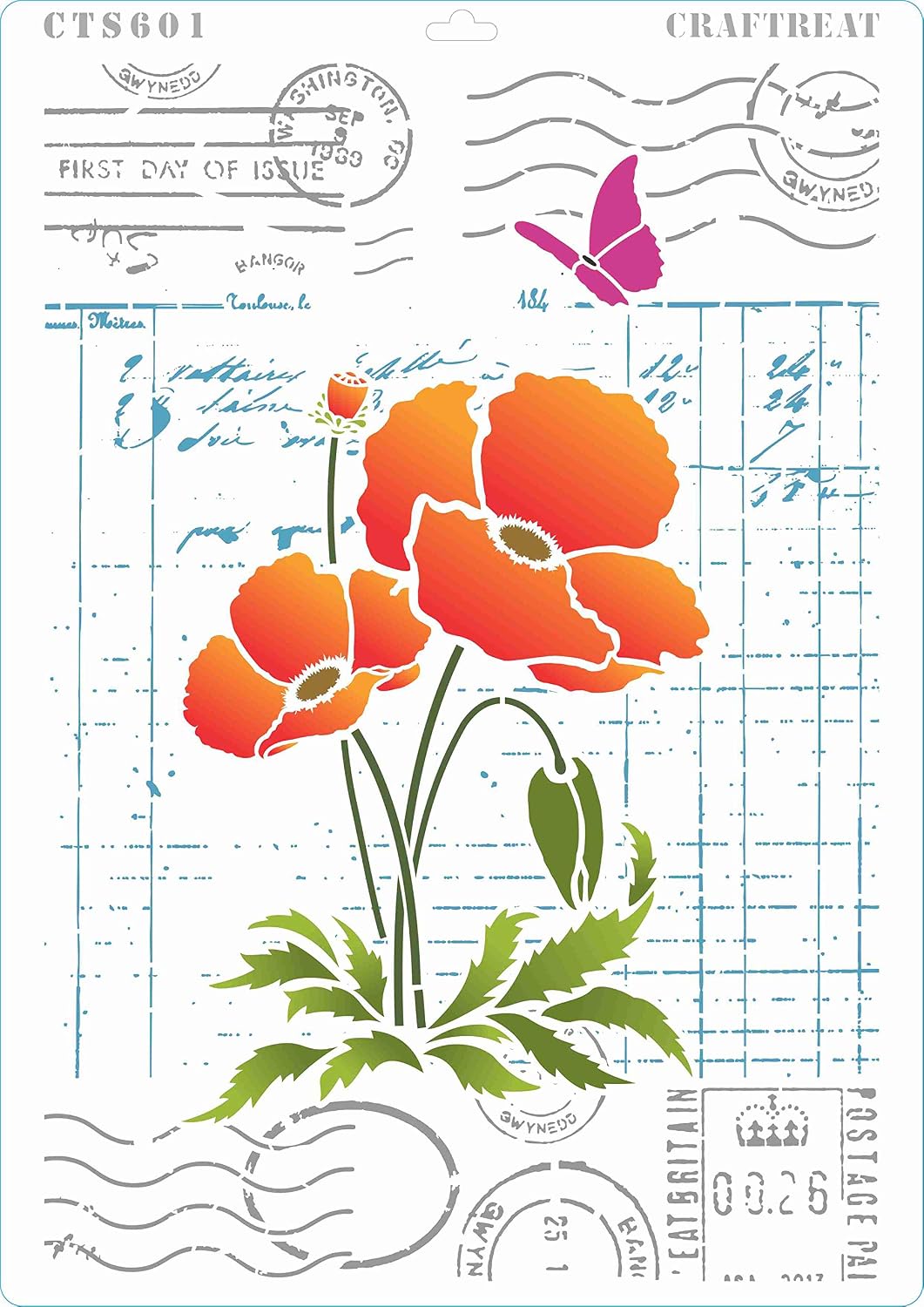 CrafTreat Mixed Media Stencils for Crafts Reusable Vintage, Ledger Poppy, Flower Collage, Bird Song and Bits &Pieces (4Pcs) - Image 3