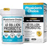 Physician's CHOICE 60 Billion Probiotic Advanced 3-in-1 + Postbiotic - 30ct | Advanced Formula - 12 Strains + Postbiotic &amp; Organic Prebiotics for Bloating, Mood, Sleep, Immune, Digestive &amp; Gut Health