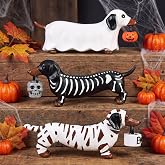 Pinkunn 3 Pcs Cute Dachshund Halloween Decor Resin Ghost Dog Table Figurine | 5.9