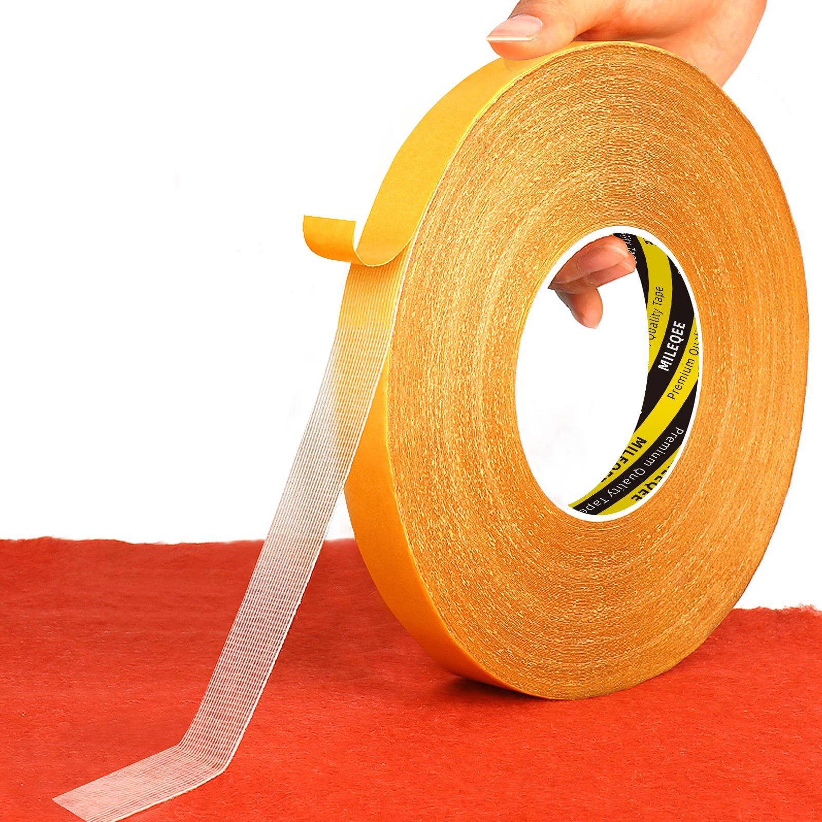 Photo 1 of MILEQEE Double Sided Fabric Tape Heavy Duty, 0.59in x 164FT, Extra Large High Tack Mounting Tape, Sticky Strong 2 Sided Wall Adhesive Strips for Arts Crafts, Carpets, Rugs, Multipurpose, Easy Use