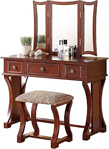 Poundex F4118 Tocador Estilo Contemporáneo, de Madera/MDF, color Cereza