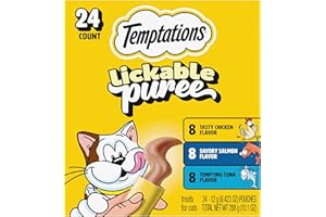 Temptations Creamy Puree Squeezable Lickable Cat Treats, Wet Cat Treats with Chicken, Salmon, and Tuna Variety Pack, 0.42 oz. Tubes, 24 Count