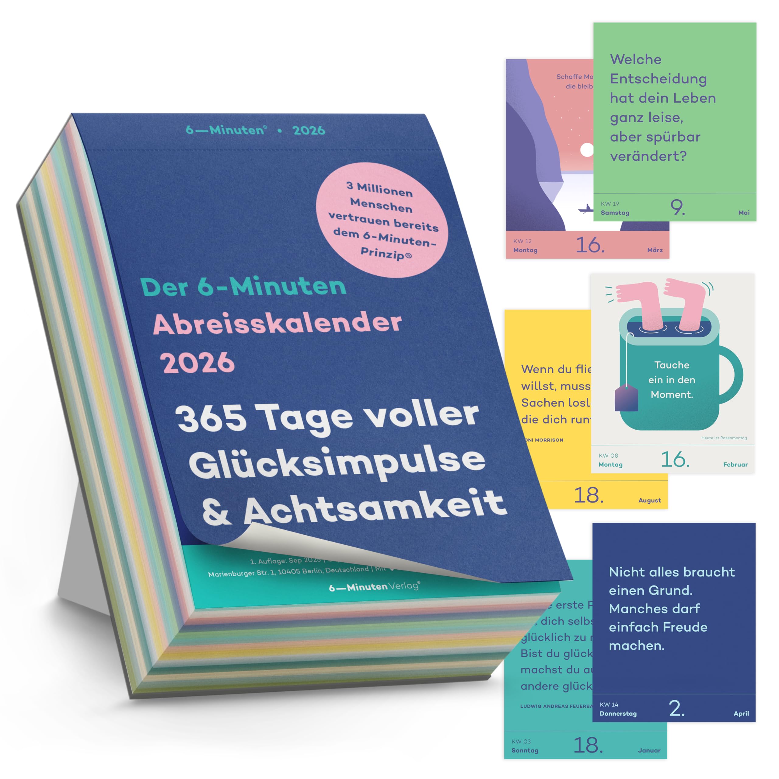 6-Minuten® Abreisskalender 2026 täglich – Achtsamkeitskalender 2026 – 365 Glücksimpulse & Sprüche im Tageskalender – Abreißkalender zum Aufstellen oder Aufhängen