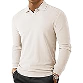 JMIERR Men's Casual Polo Shirt Muscle Slim Fit Long Sleeve V Neck Stretch Dress Golf Shirts
