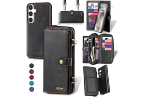 QIXIU for Samsung Galaxy S24 Plus Wallet Case,Multi-Function Wallet Case, Detachable 3 in 1 Magnetic Galaxy S24 Plus Case Wallet,Flip Strap Zipper Card Holder Phone Case with Shoulder Straps(Black)