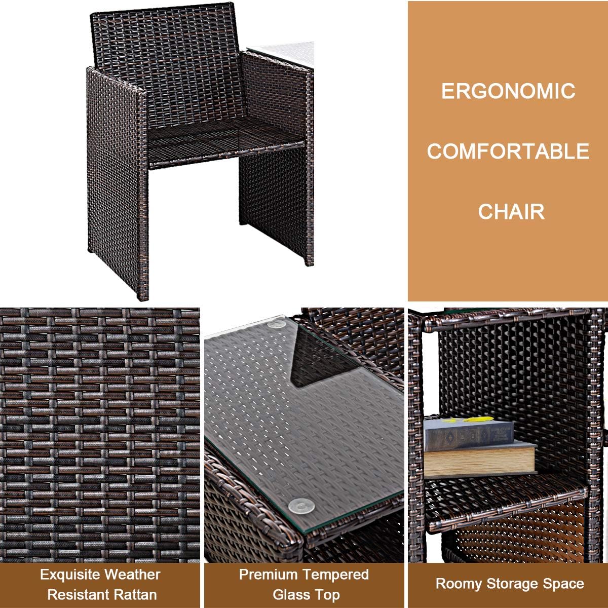 Tangkula Outdoor Furniture Set Paito Conversation Set with Removable Cushions & Table Wicker Modern Sofas for Garden Lawn Backyard Outdoor Chat Set (Sofa Style): Garden & Outdoor