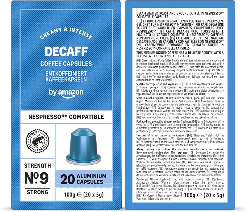 Capsules de café Paquet Varié compatibles avec Nespresso, Torréfaction Moyenne, Capsule en Aluminium, 100 Pièces, 5 lot de 20 - Certifié Rainforest Alliance