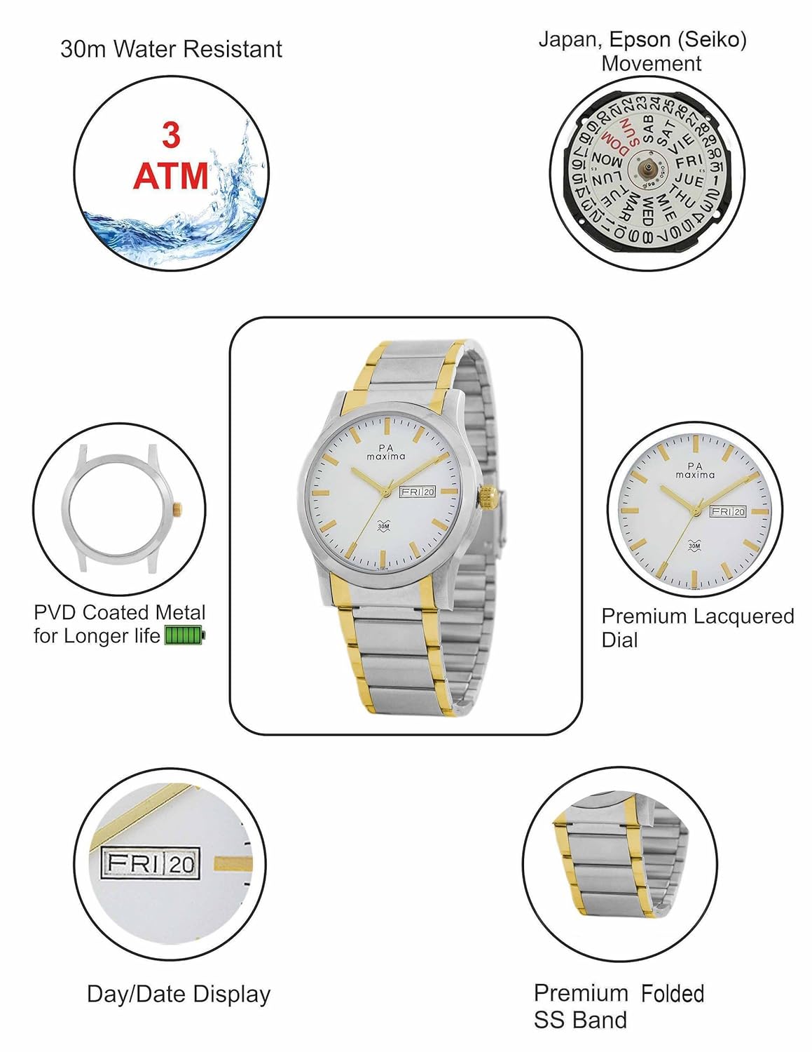 Maxima Attivo Day-Date White Dial Men -O-46930CMGT Maxima Attivo Day-Date White Dial Men -O-46930CMGT