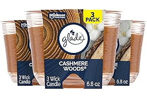Glade Cashmere Woods, Fragrance Candle Infused with Essential Oils, Air Freshener, 3-Wick Candle, 6.8 Oz, 3 Count