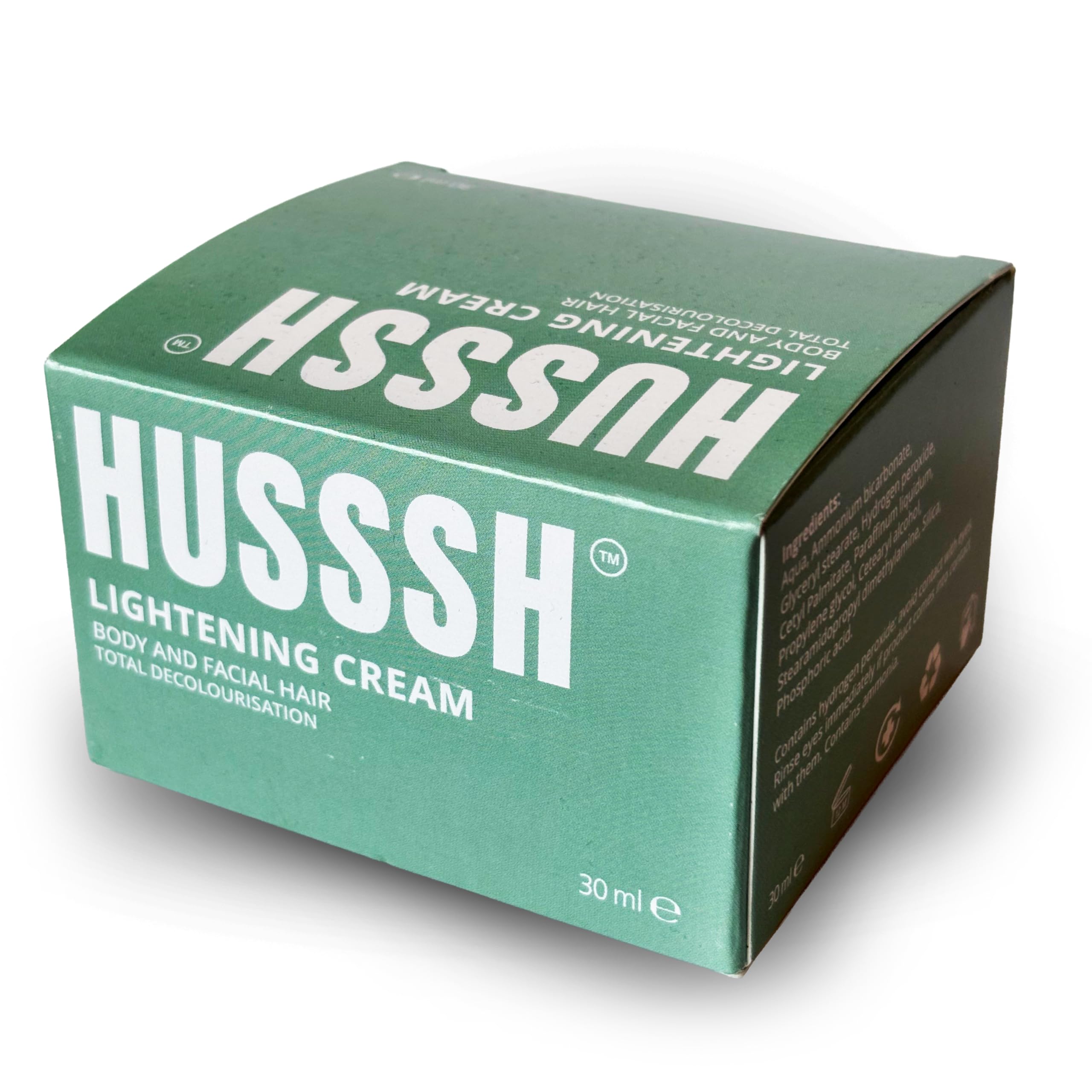 HUSSSH® Hair Lightening Cream for Face & Body – Gentle Hair Bleach with Accelerator – Lightens Dark Hair, Peach Fuzz & Upper Lip Shadow in 10 Minutes