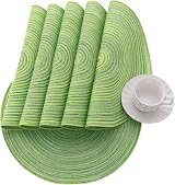 SHACOS Round Placemats Set of 6 Green Braided Woven Heat Resistant 38 cm view 2