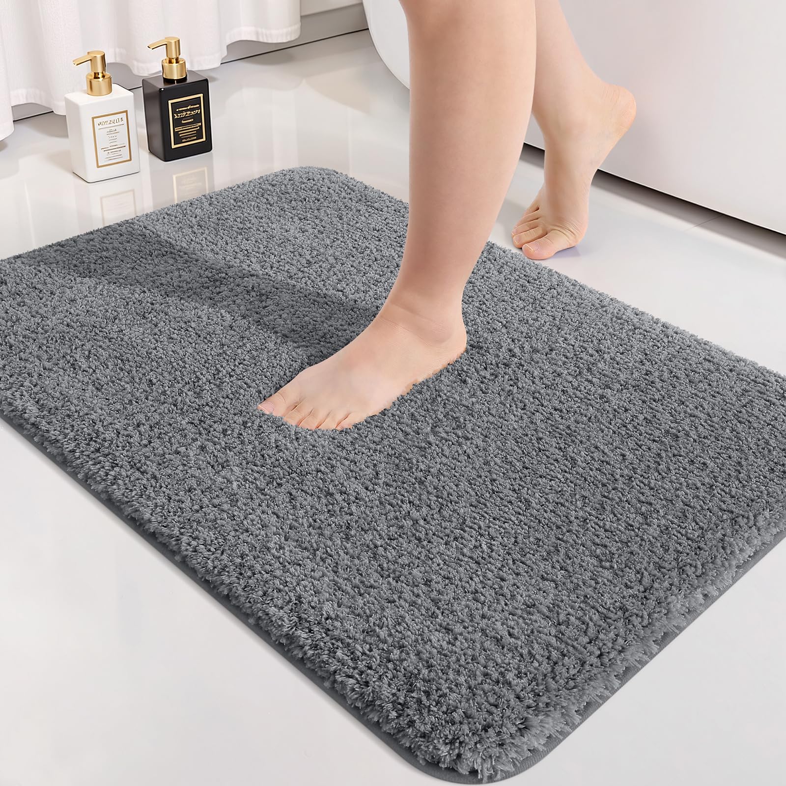 smiry Microfiber Bath Mat 50 x 75 cm, Non-Slip Super Absorbent Bathroom Mat, Extra Soft Machine Wash and Dry, Non-Shedding Bath Mats For Bathroom, Grey