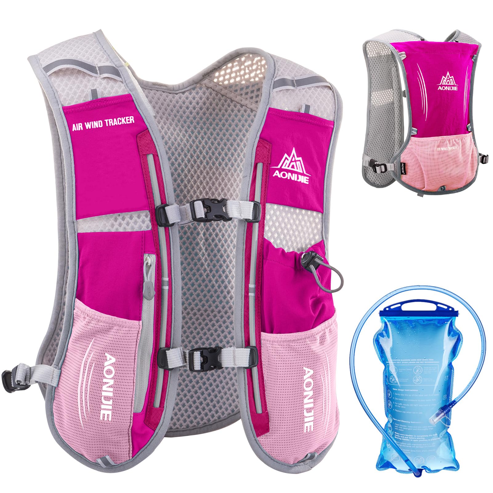 Photo 1 of Azarxis Hydration Running Vest Backpack Pack 5L for Women and Men Jogging Trail Race Marathon Cycling Hiking (Rose Red with 1.5L Water Bladder)