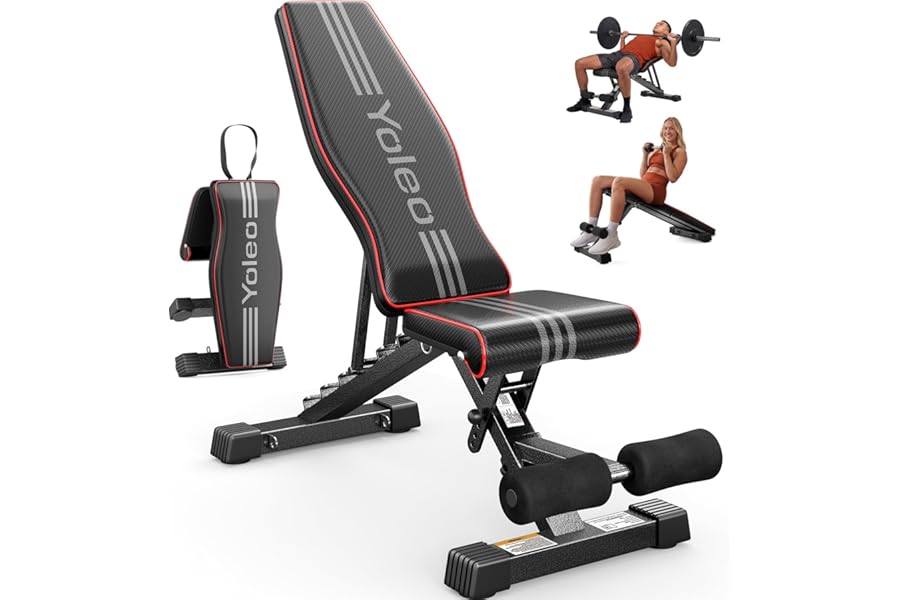 YOLEO Adjustable Weight Bench for Home Gym, ASTM-Certified 827LBS, 98% Pre-Assembled, Foldable Gym Bench with 84 Positions Incline Decline Flat, Wider Seat