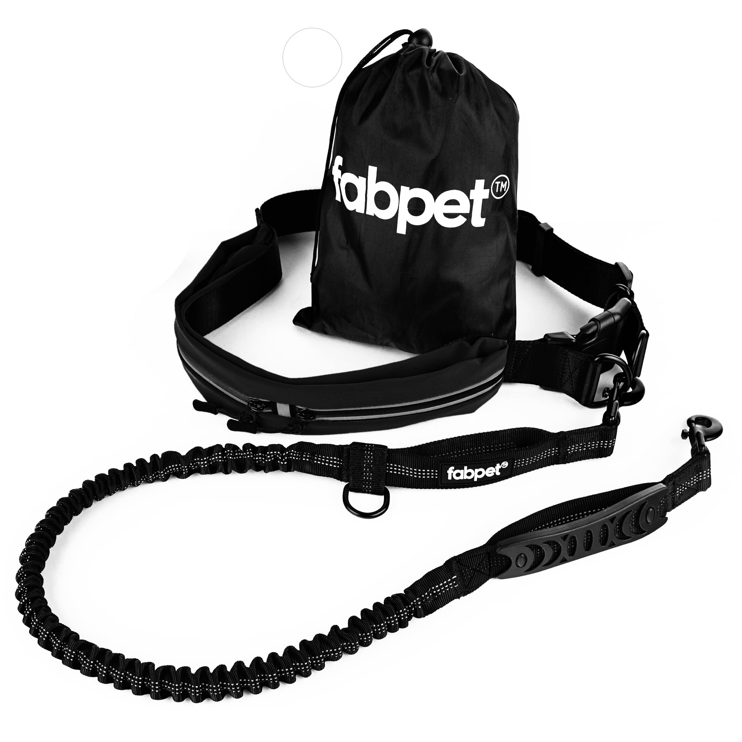 Fabpet Hands Free Dog Lead for Running, Walking and Jogging - Strong Dual D-ring Design up to 60kg, Adjustable Waist Belt with Integrated Pouch for Medium & Large Dogs — image 1